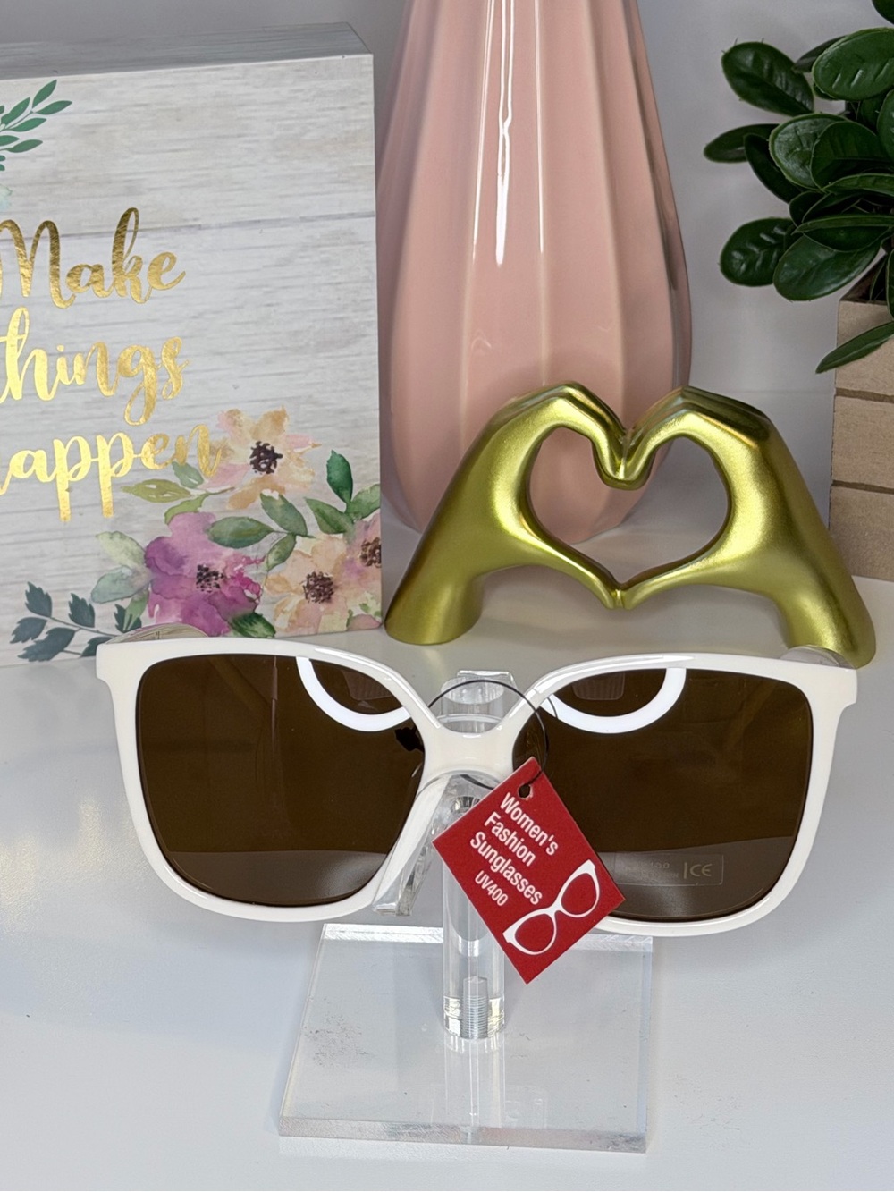 White Framed Sunglasses with Brown Lenses